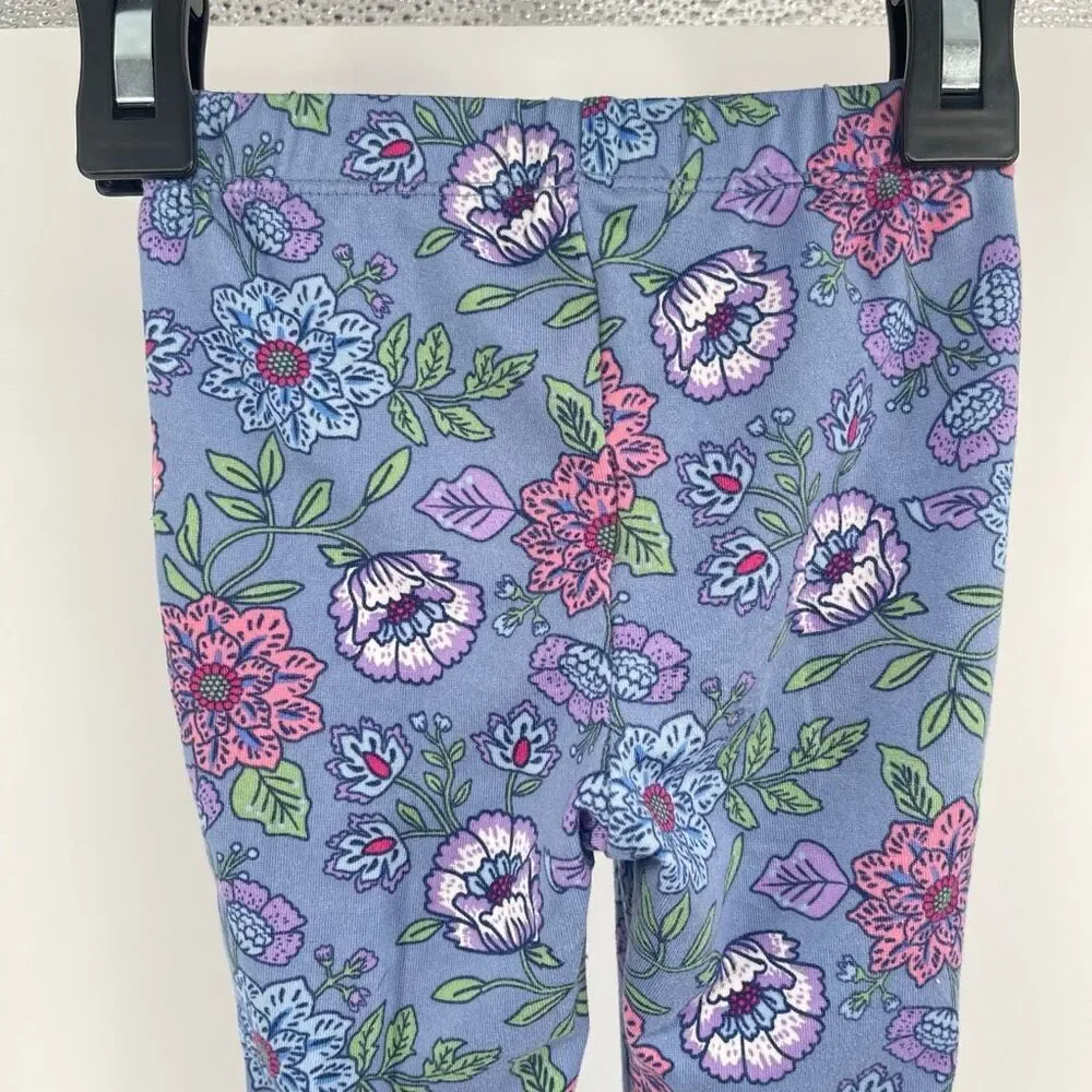 Btween Baby 3pc Floral Bell Bottom Outfit Blue Ruffle Top Leggings Headband 12M